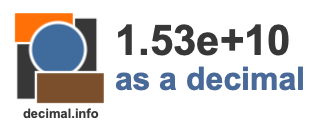 1.53e+10 as a decimal 1.53e+10 as a decimal