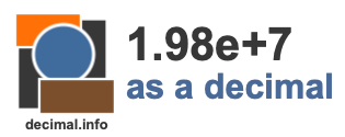 1.98e+7 as a decimal 1.98e+7 as a decimal