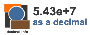 5.43e+7 as a decimal 5.43e+7 as a decimal