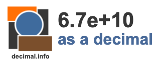 6.7e+10 as a decimal 6.7e+10 as a decimal