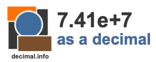 7.41e+7 as a decimal 7.41e+7 as a decimal