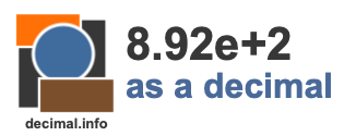 8.92e+2 as a decimal 8.92e+2 as a decimal