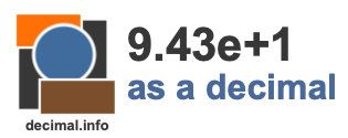 9.43e+1 as a decimal