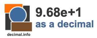 9.68e+1 as a decimal