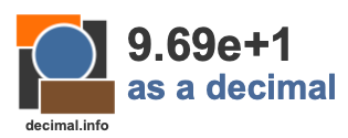 9.69e+1 as a decimal